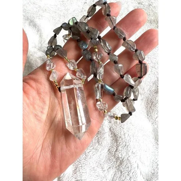 Amazing! DT Power Quartz + Labradorite Mala Necklace - Picture 8 of 12